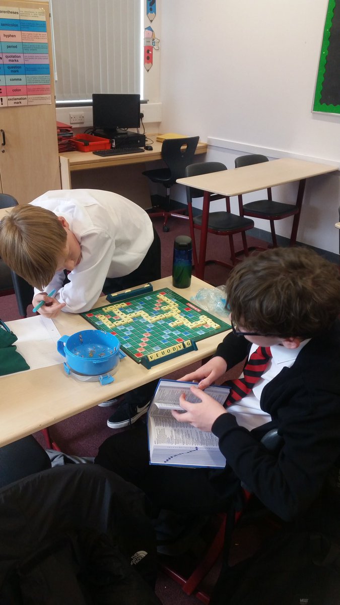 StJoAcadEng's tweet photo. Lunch time Scrabble Club! #literacyisfun https://t.co/Q2lbrEh3BN