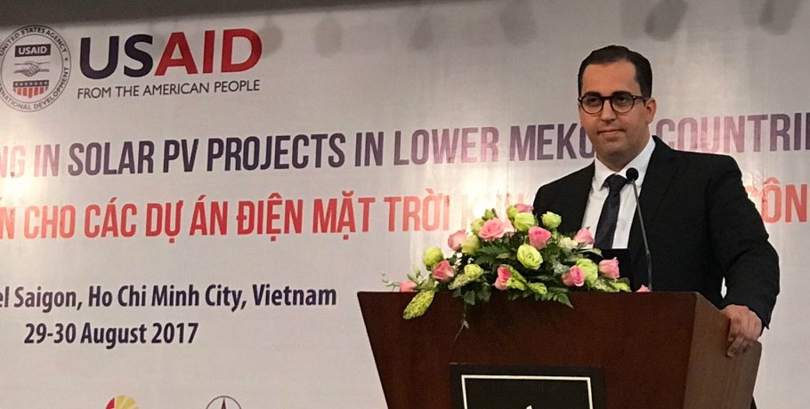 IRENA's tweet photo. '#ProjectNavigator supports the development of bankable #solarPV projects in #ASEAN' —@IRENA's S.Benmarraze at @USAID workshop in #Vietnam https://t.co/fiC1uLDwF6