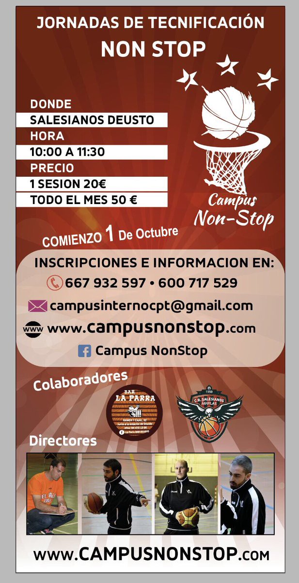 Una vez mas NonStop ofreciendo nueva oportunidad para aprender! Esta vez vuelven con Jornadas de Tecnificación en Salesianos Deusto (Bilbo)