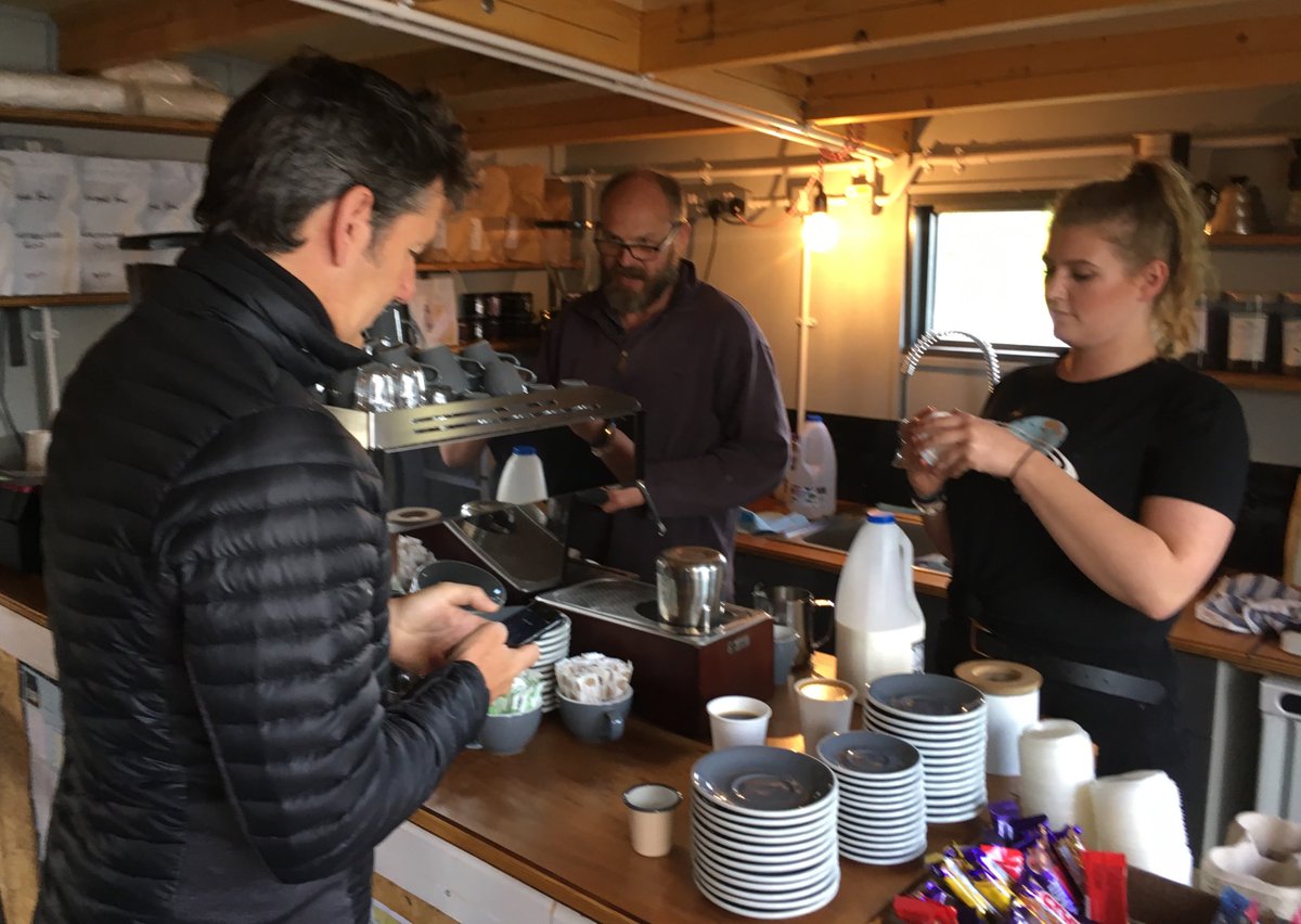 CromartyLH's tweet photo. Introducing @DougieVipond and the #BBCLandward crew to Cromarty's latest gem @vandykebros #SlaughterHouse coffee https://t.co/8tLeHlNaVh