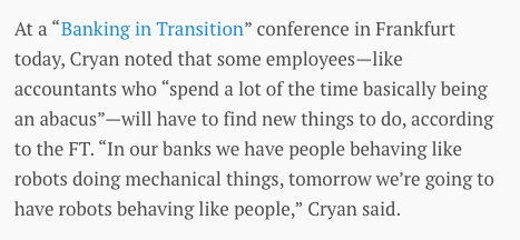 Stunningly blunt talk from Deutsche Bank's CEO, who says a "big number" of his staff will lose their jobs to robots qz.com/1070607