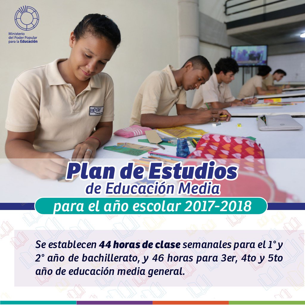 Se establecen 44 horas de clase semanales para 1° y 2° año de bachillerato y 46 horas para 3er, 4to y 5to año de Educación Media General