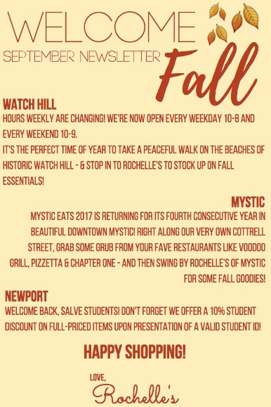 RochellesStyle's tweet image. Check out our September newsletter for all that's happening this month at Rochelle's! 💘 srtl.co/Cd6a