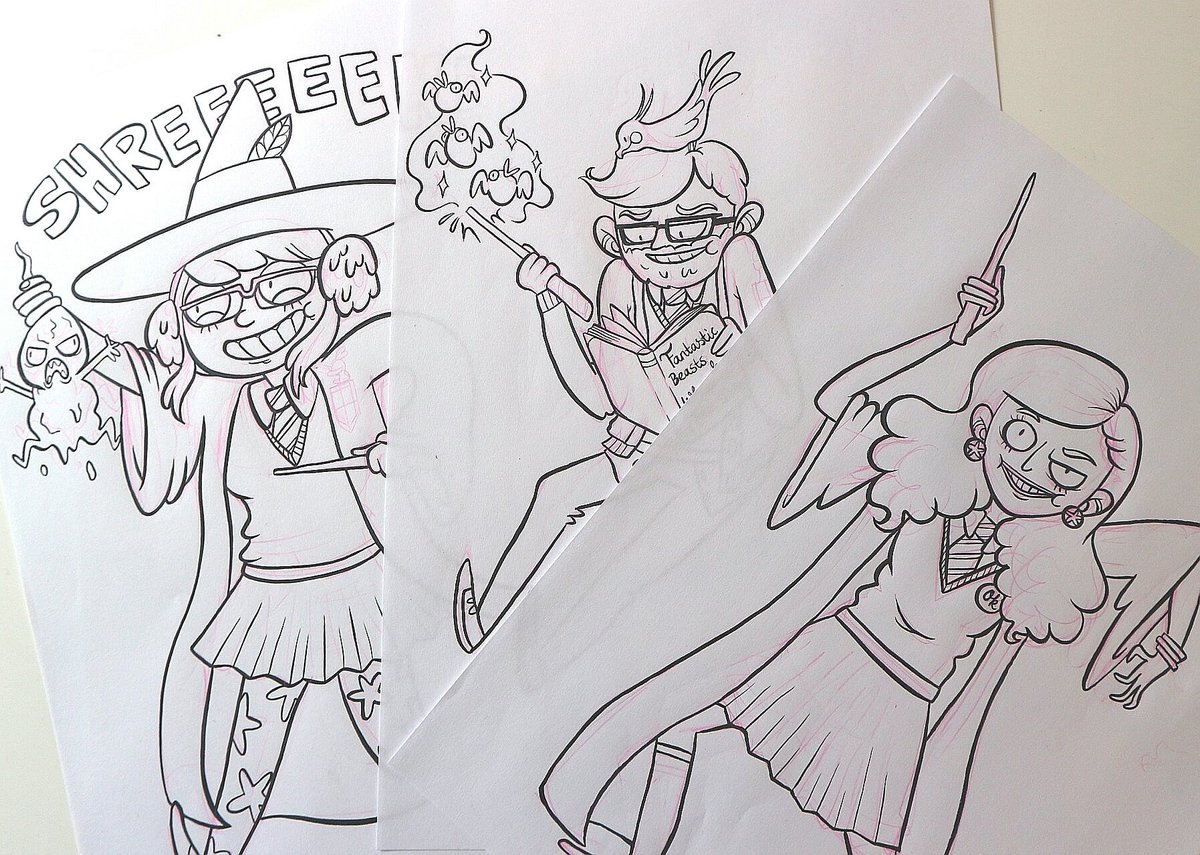 Nerderella's tweet photo. Drawing cute Hogwarts students to fund my trip yo London next year. THIS IS SO MUCH FUN! #harrypotter #comission #tenpointsforgryffindor https://t.co/2jcTMSJaVo