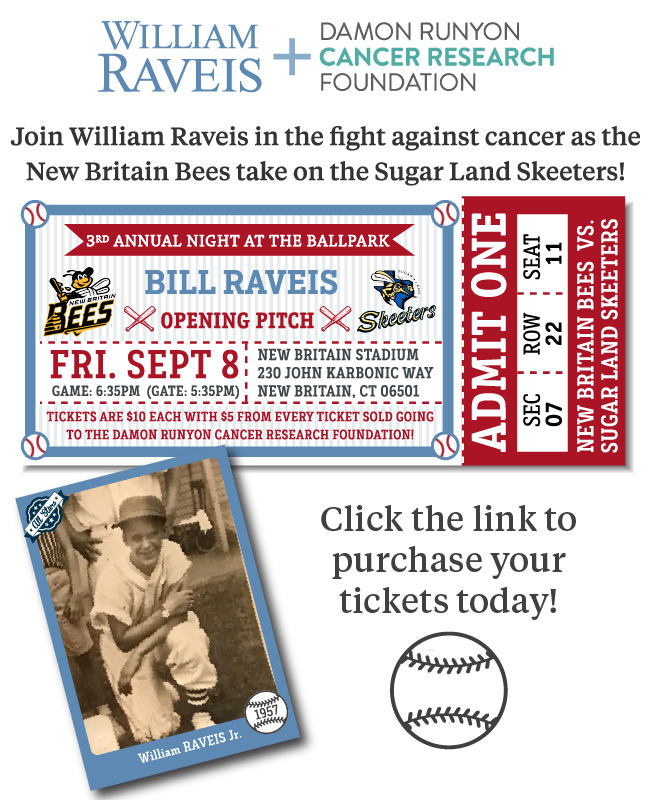 WRaveisNYC's tweet photo. In 2 days! Our charity baseball game with @NewBritainBees. Click https://t.co/cmi8719gA9 for tix to benefit @DamonRunyon &amp; #RaveisRideWalk. https://t.co/GG2VTIIfXQ