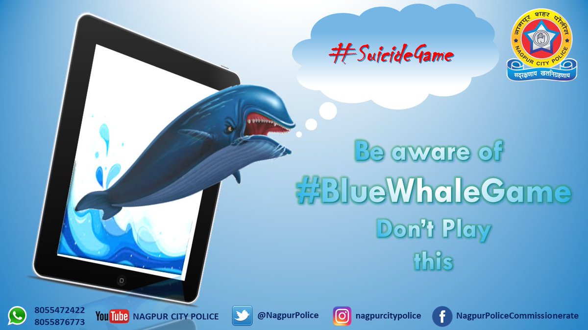 NagpurPolice's tweet photo. #parents must take initiative to #protect their #children
#Monitoryourchildren online activity. #Beware of #SuicideGame #BlueWhalegame https://t.co/ozAZAFX5BB