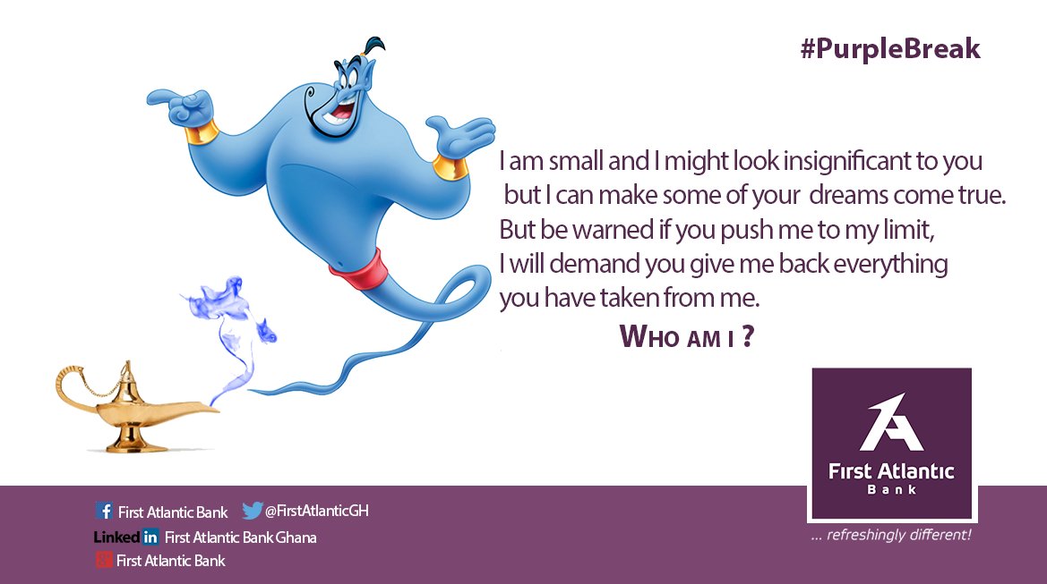FirstAtlanticGH's tweet photo. Can you figure out the answer to today's #PurpleBreak riddle?
#MyPurpleBank https://t.co/SDAv6ayLsI