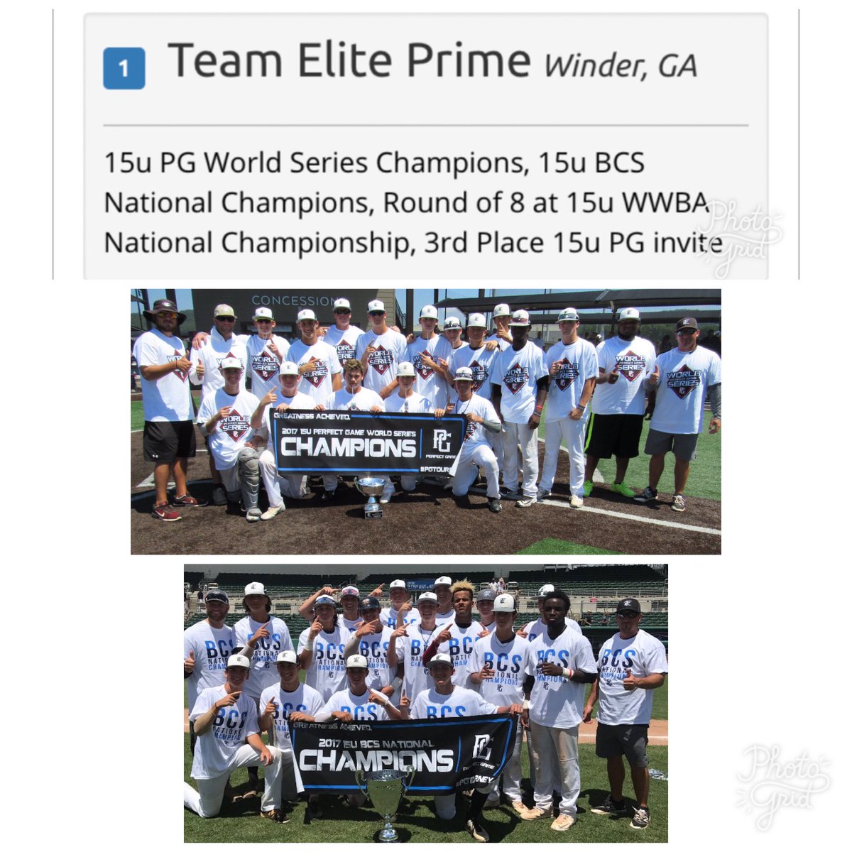 TEAMELITENATION's tweet photo. Congrats to Team Elite Prime 15u for being ranked the #1 team in the country by @PerfectGameUSA !#LOADEDclass #Special #TEnation #YoungStuds https://t.co/MAXTMNO96u