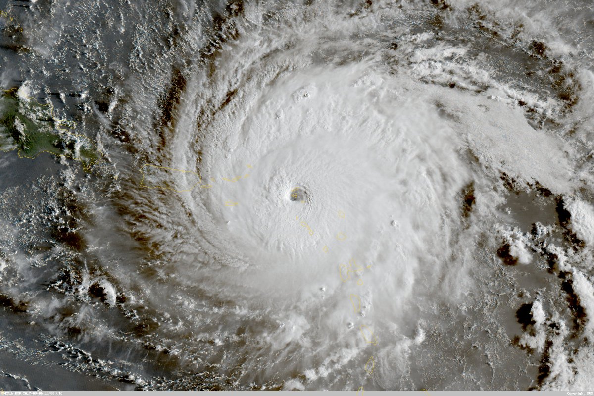 Das #Auge von #Hurrikan #IRMA zeigt das Satellitenbild von heute 13 MESZ, aufgenommen GOES 16 (NOAA) + beim DWD grafisch nach bearbeitet./Fr