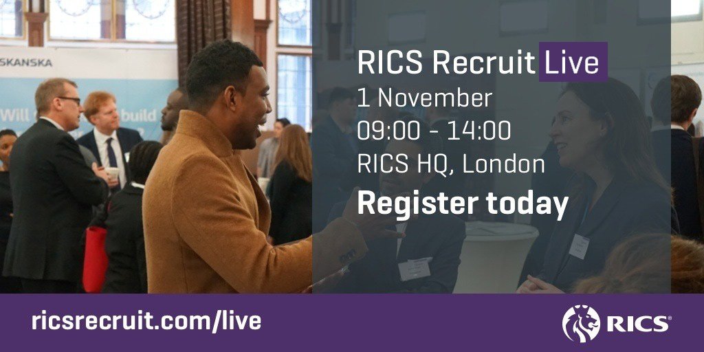 RICSnews's tweet photo. Free event | Meet recruiters from top firms around the country at November's #RICSRecruitLive careers fair. https://t.co/QYztAaZyff https://t.co/YPEfxqt4Ah