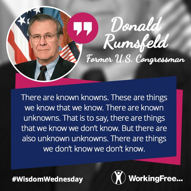 workingfreeltd's tweet photo. Great quote from Former US Congressman Donald Rumsfeld @rumsfeldoffice #entrepreneur #business #quote https://t.co/77q36OFTjh https://t.co/60YxAokhqx