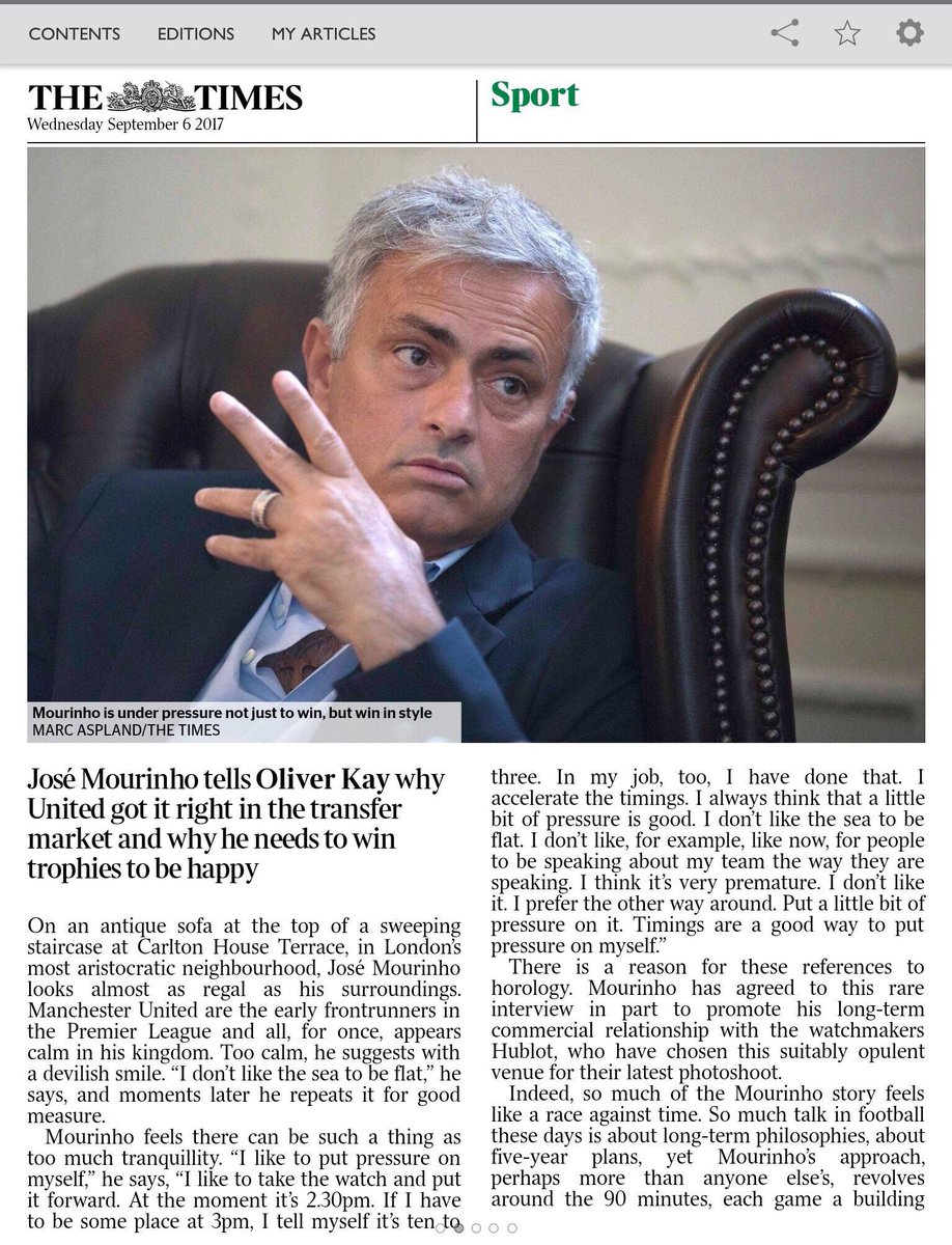 RedLifeMUFC's tweet image. Jose Mourinho exclusive interview in The Times: #mufc