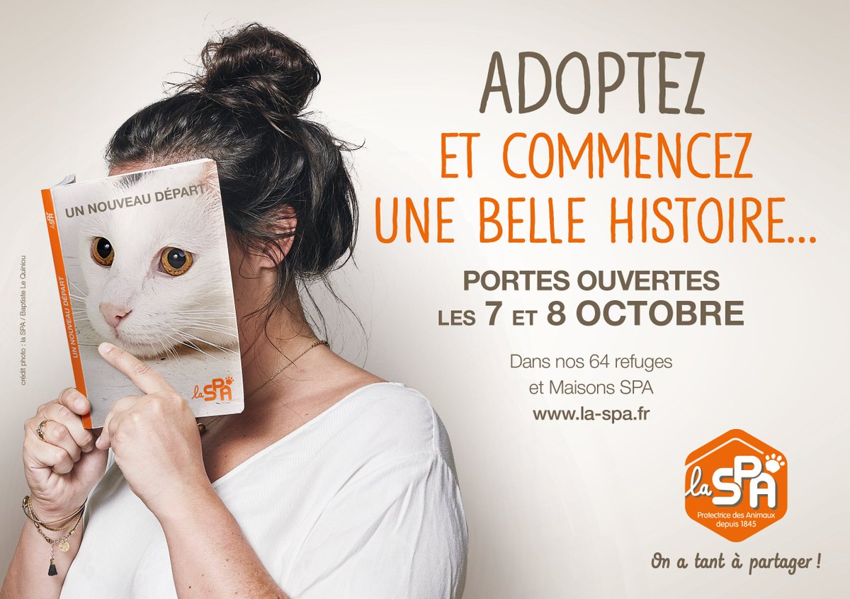 #SaveTheDate Portes Ouvertes pour l’adoption les 7 et 8 oct dans les 64 refuges et Maisons de #laSPA. Commencez une #bellehistoire ! RT 👉