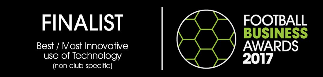 We're up for best use of Technology in Football (non-club specific) at #FBA2017 Thanks to @footiebizawards shortlisting panel for rating us!