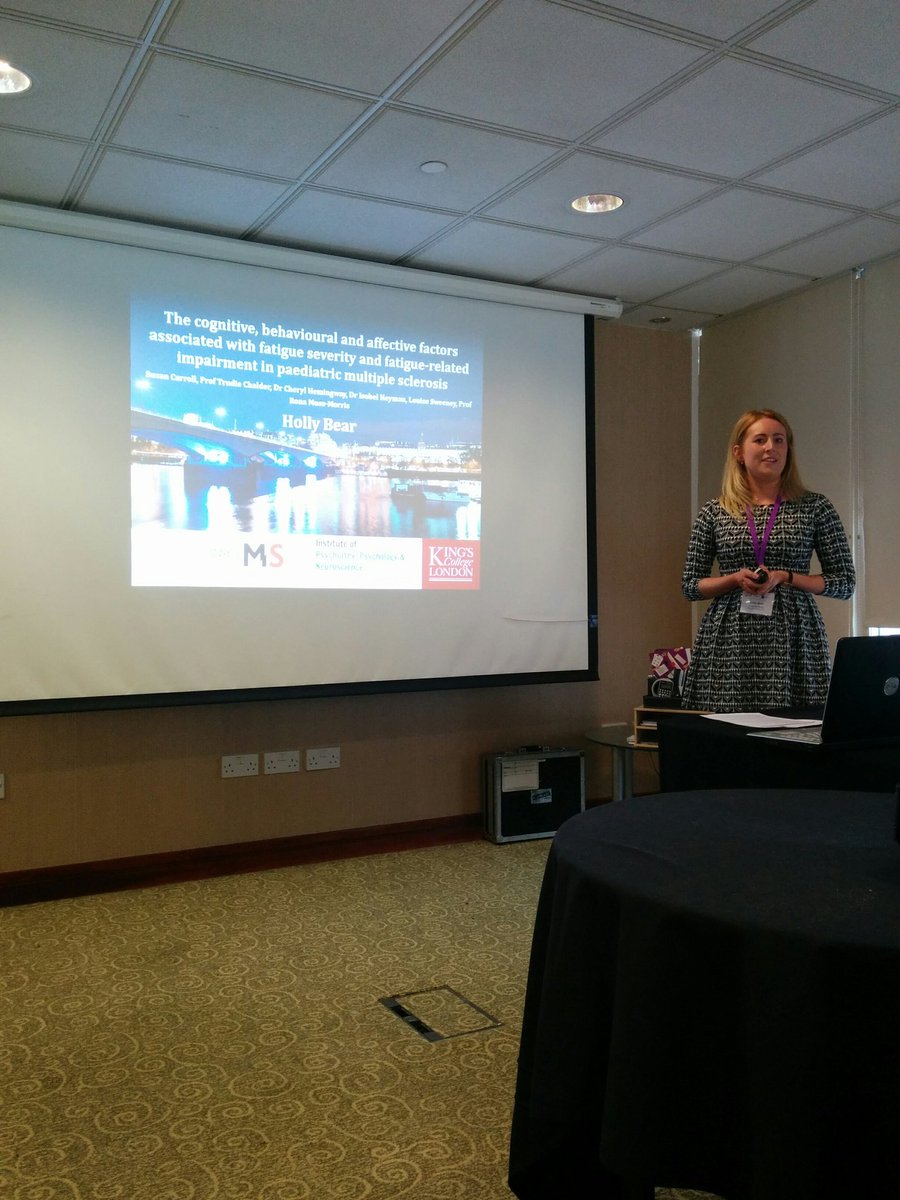 #dhpconf MSc thesis award winner @HollBear1 presenting her KCL MSc health psychology project on fatigue in paediatric MS