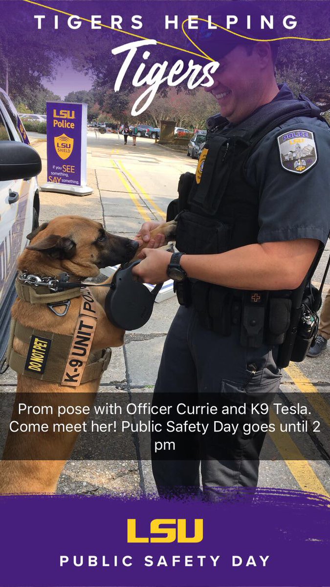 LSU's tweet photo. Come meet Tesla! 🐶#PublicSafetyDay https://t.co/f92GI6qCqq