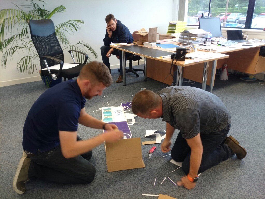 SportsLabsLtd's tweet photo. Sports Labs working on the mock up of their FSB stand. #getthejobdone #richardandkeith π#creativedept https://t.co/Pt5d9Bzg3x