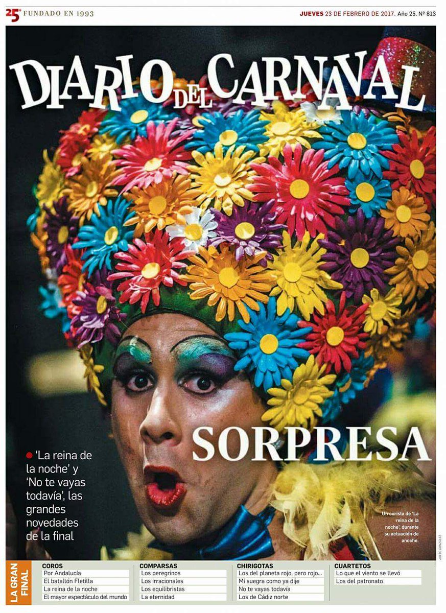 EstudiantesCoro's tweet photo. Ya inmersos en el COAC 18, pero no podemos olvidarnos de la Reina. Hoy rescatamos la portada del Diario de Cádiz de la Gran Final

¡Mágico! https://t.co/h915d6Hn4D