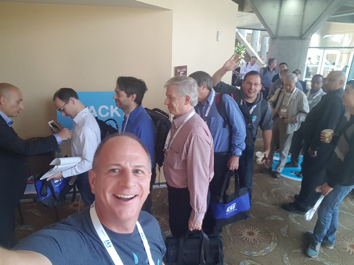 johnwalicki's tweet photo. Long line of developers eager to learn about ST Micro SensorTile and #WatsonIoT at the #stdevcon2017 https://t.co/tvkE5kybT9