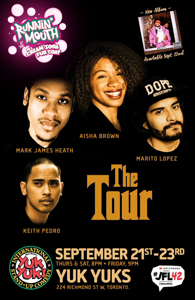<a href="/RunninMouth/">Runnin' At The Mouth</a> headlines Yuk Yuks September 21-23, to promote their new album dropping on the 22nd! @FMaritoL @keithpedro