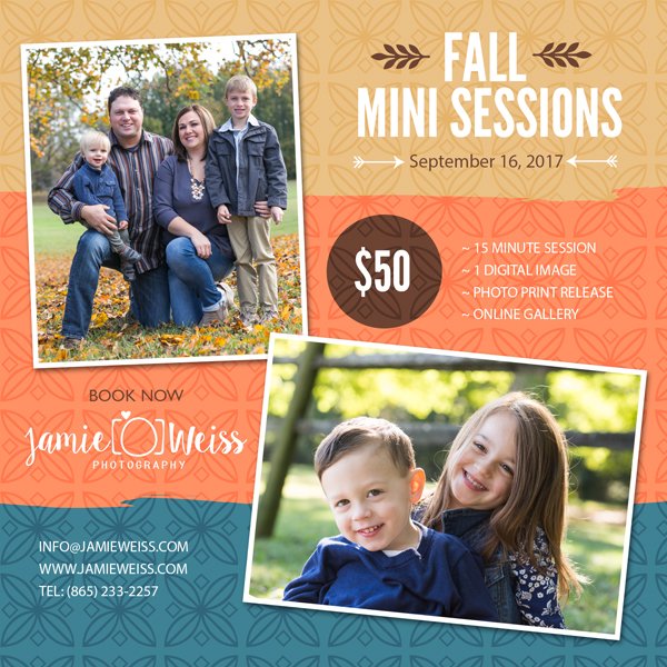JamieWeissPhoto's tweet photo. Now booking Fall Sessions, Sept 16th! 15 Minute Session, Online Gallery, 1 Digital Image, $50 Reserve your session: https://t.co/ydTiIrP4SA https://t.co/q047GjL4lF