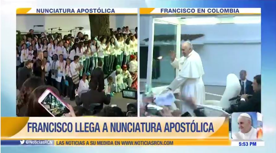 El papa Francisco llega a la Nunciatura Apostólica ubicada en el sector de Teusaquillo de Bogotá 
#LaVisitaDelPapa elpapaencolombia.co