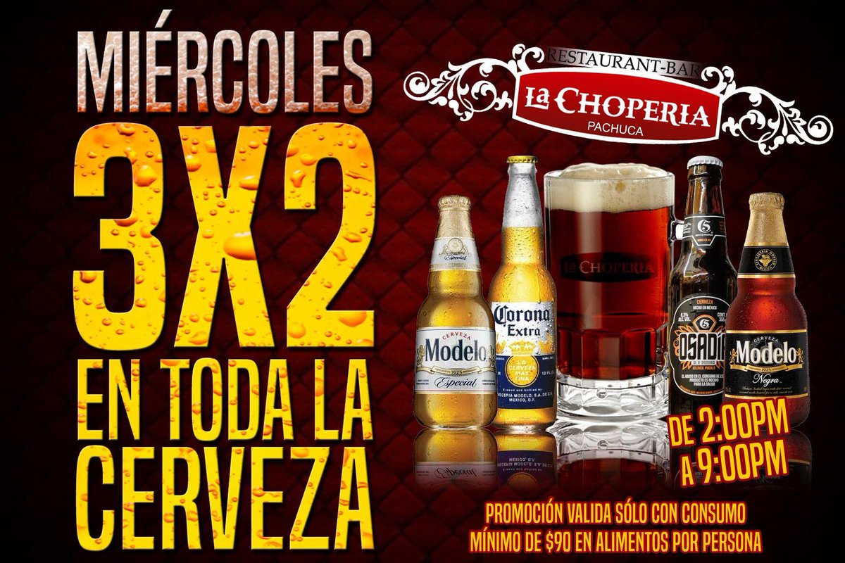 Choperia Pachuca on "#MiércolesChelero en @ChoperiaPachuca ponemos nuestras cerveza al 3x2 hasta las 9:00 de la noche!!! https://t.co/hwYIhw1j26" / Twitter