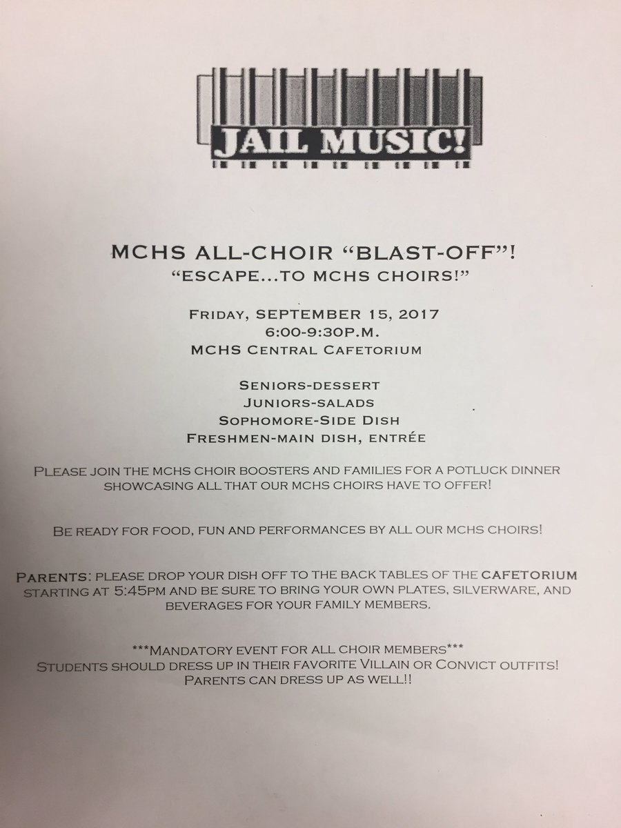 Mchs Blastoff is Friday September 15th from 6-9:30! Come dressed as your favorite Villian, Criminal, or any other Bad Guy!