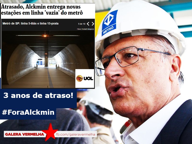 GaleraVermelha's tweet photo. TRÊS ANOS DE ATRASO PARA ENTREGAR LINHA "VAZIA" DO #METRÔ: ESSE É O DESGOVERNO ALCKMIN (PSDB)

>> https://t.co/1eMkOT1gKp << https://t.co/qCup2KDnOy