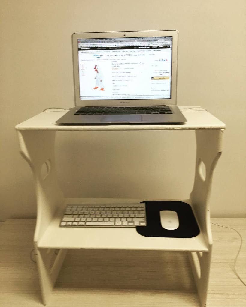 Claire's tweet photo. The main reason I love my standing desk is that it's a pretty ergonomic way to buy baby chicken costumes. #2ofthem https://t.co/eDzw7kzFtm https://t.co/0199YY9ckb