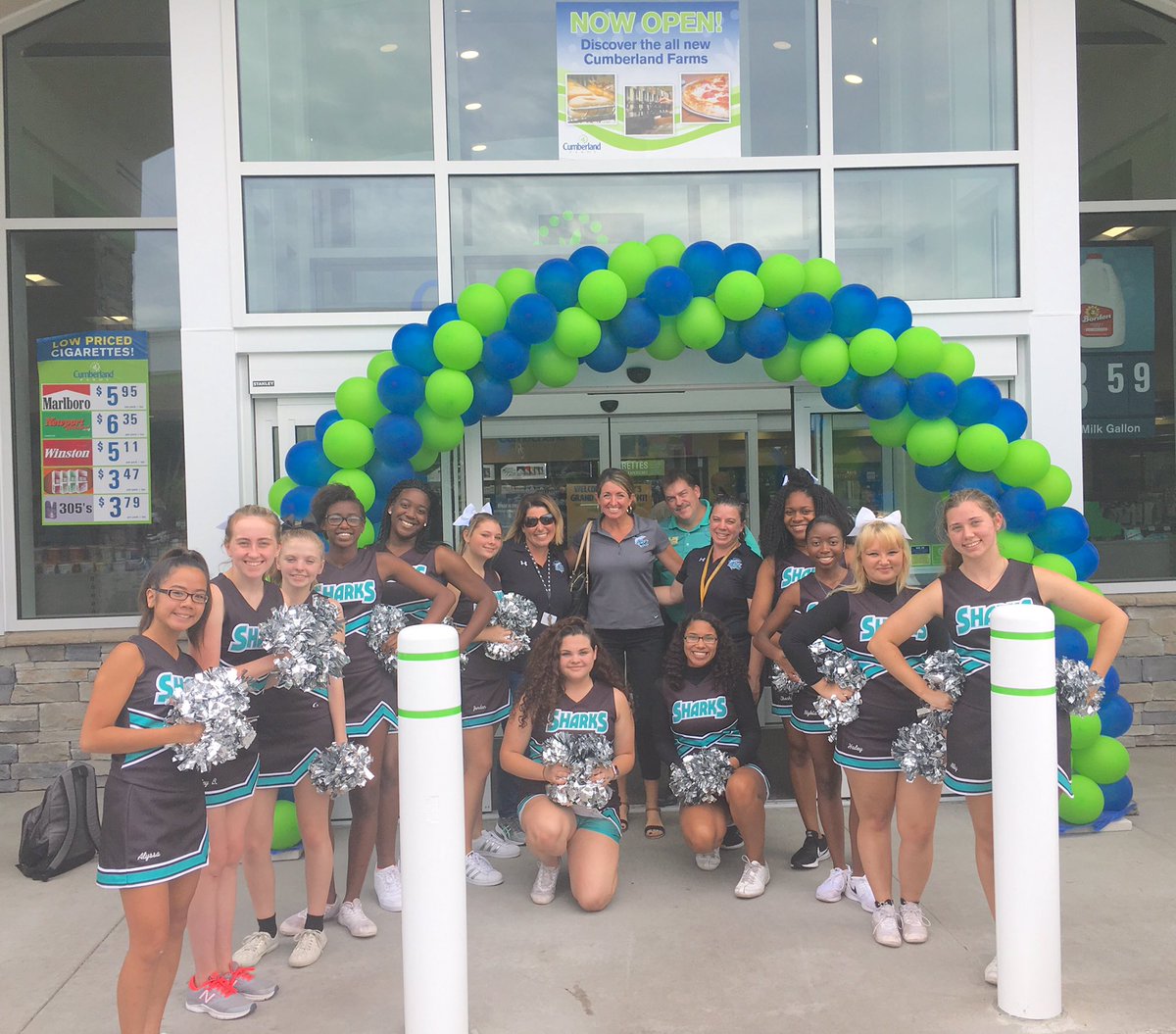 Thank you <a href="/cumberlandfarms/">Cumberland Farms</a> PO grand opening! $.10 back on every drink sold directly to our school - GO Sharks!