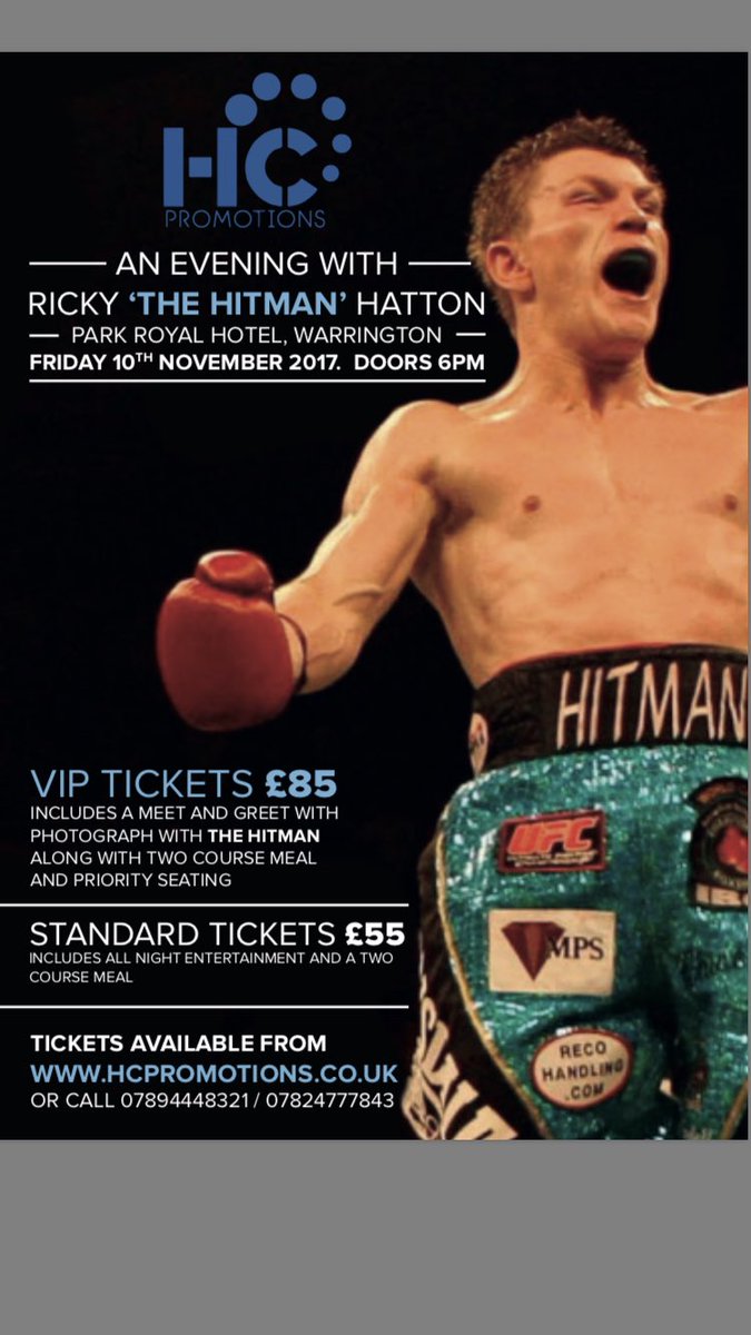 hc_promotions's tweet photo. @HitmanHatton is coming to #warrington https://t.co/hmmOsYekHd #boxing #hitman #onlyonerickyhatton #events https://t.co/6AtKUaSY3f