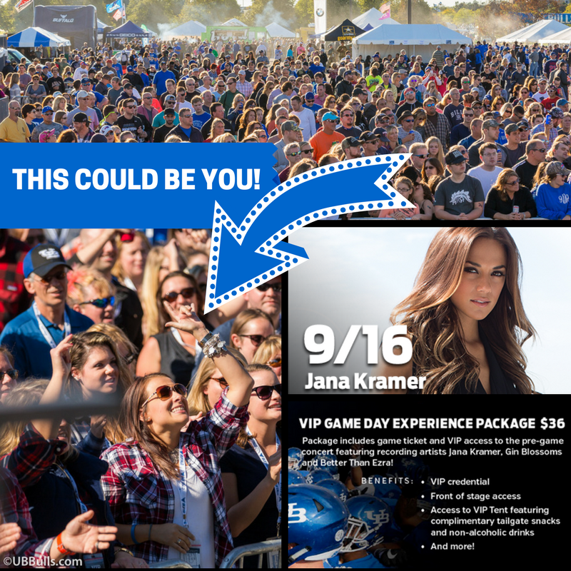 UBuffaloBulls's tweet photo. RT for a chance to win 2 VIP Game Day Experience Packs for the @Ubfootball game vs. Colgate and catch Jana Kramer live! #WinItWednesday https://t.co/xVkZaA28JX
