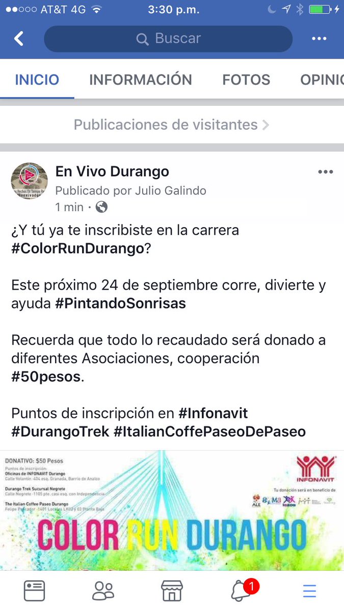 EnVivoTVMX's tweet photo. ¿Y tú ya te inscribiste en la carrera #ColorRunDurango?
Este próximo 24 de septiembre corre, divierte y ayuda #PintandoSonrisas #INFONAVIT https://t.co/yXjks3JyWJ
