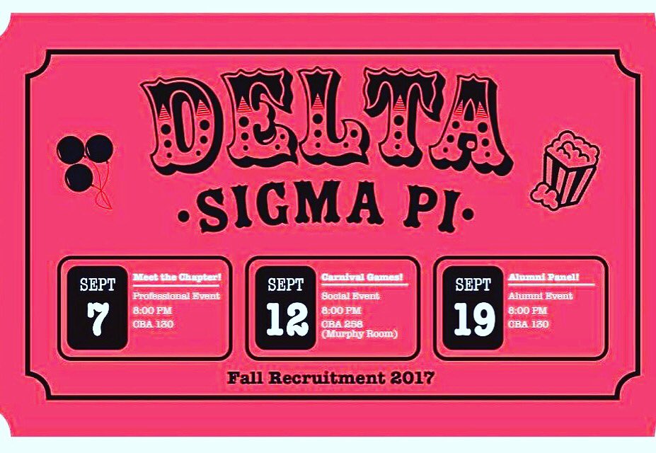 DeltaSigmaPi_UA's tweet photo. Recruitment starts tomorrow at 8pm in CBA room 130 for Meet the Chapter! #deltasigmapi #PledgeDSP #akronu https://t.co/rXiM2SMYw5