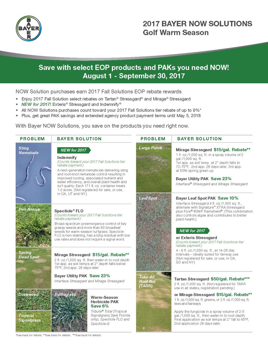 AdvancedTurf's tweet photo. #EOP @BayerGolf Now Solutions = savings you can use NOW! Program runs August 1 - September 30. https://t.co/XqVRuMaR6P https://t.co/cNZC2XlrHB