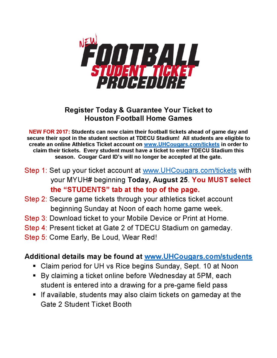 2017 New Student Ticket Policy Cougar Football Coogfans