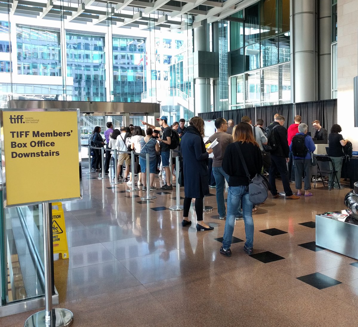 dfriend's tweet photo. Totally anecdotal evidence, but pre-#TIFF17 overflow ticket lineup is shorter this yr(right now there isn't one). Inside crowd seems smaller https://t.co/WwjCMhvTIB