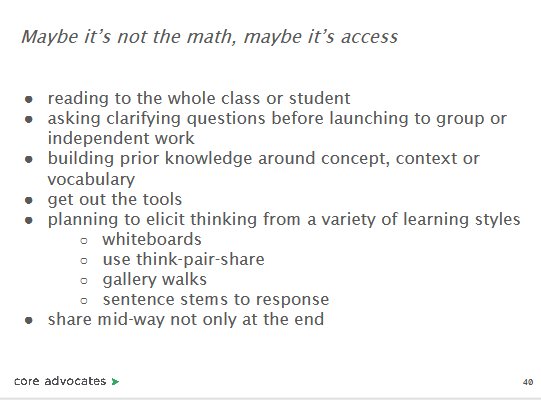 #ShiftTheLift: Don't lower the difficulty of your math lesson because students struggle. Develop new ways to give them ACCESS #CoreAdvocates