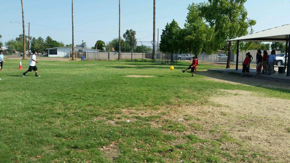 GLDDbacks's tweet photo. These Diamondbacks are having a blast in PE playing a new variation of kickball with Coach Henderson! #GLDDbacks https://t.co/gKCLIvypJ9