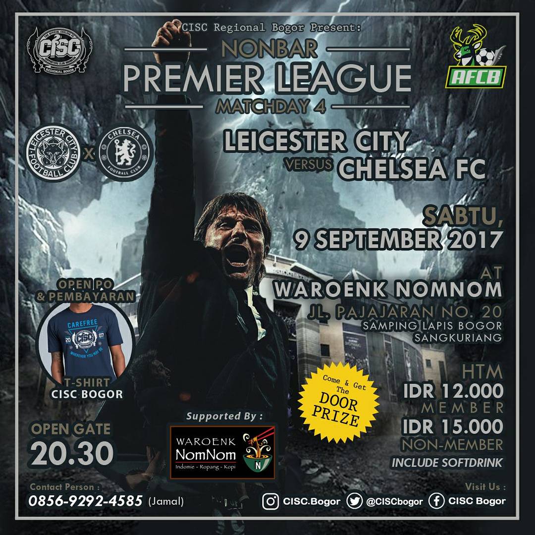 ciscbgr's tweet image. Nonbar EPL Matchday 4
Leicester vs Chelsea
@nomnom_bogor (samping lapis talas sangkuriang)
#thisiscisc 
#CISCBGR 
#raincityblues