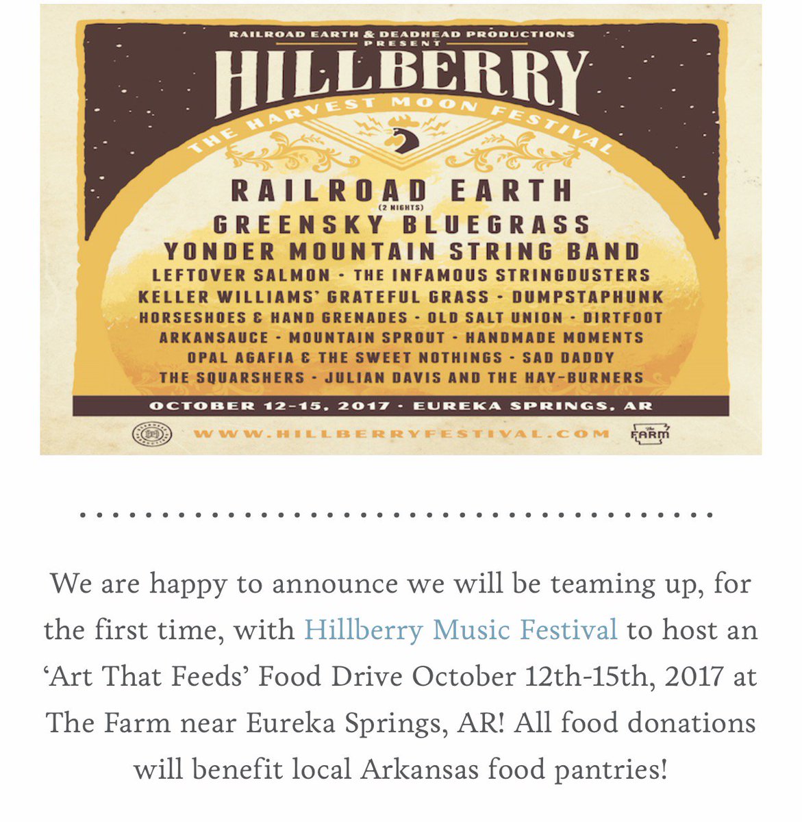 We are thrilled to team up with @consciousalliance for an ‘Art That Feeds’ Food Drive at #Hillberry2017 #ConsciousAlliance #DHP