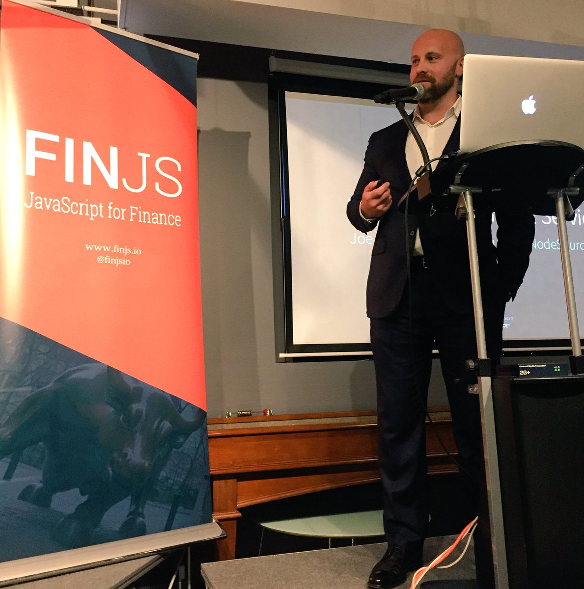 finjsio's tweet photo. CEO of @NodeSource @joemccann takes the stage at #finjschicago with a deep dive into #nodejs for #finance https://t.co/sul5s9HEcF