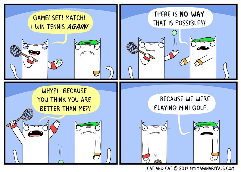catandcatcomic's tweet photo. #cat is #excited that a #tennis #victory comes so #easily while cat #disputes the #win

#comic #webcomic #lol #golf #sports #competition https://t.co/gEprj9Brxg