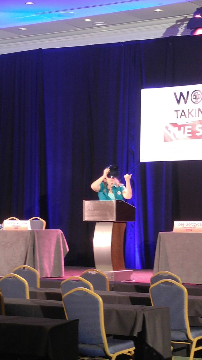 1Shyla's tweet photo. Our own @cluwlaura in action making sure we're good for opening ceremonies! #CLUW #CLUWTakinIt2TheStreets #2017Convention https://t.co/cYGZIxssNc