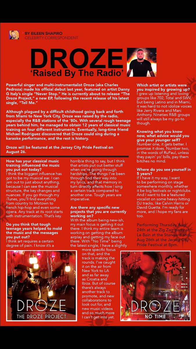 CharllieDroze's tweet photo. Thank you @GetOutMag for this awesome write up and interview. 🙌🏽 #Droze #TheDrozeProject  #GonnaBeMusic #DanceMusic #HouseMusic #VocalHouse https://t.co/F9kmXiLYnI