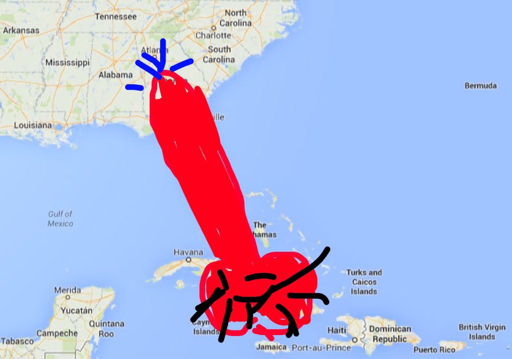 loganwhite75's tweet photo. #atl is gonna get it bad this week look at the most recent projected path of #hurricaneirma2017 https://t.co/JqzKVNlIuI