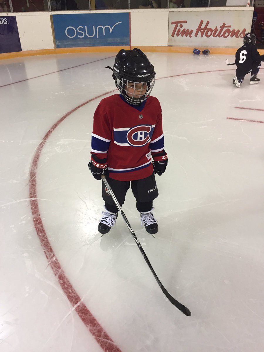 Very first hockey practice for Alex! Proudly showing his <a href="/CanadiensMTL/">Canadiens Montréal</a> jersey in <a href="/EdmontonOilers/">Edmonton Oilers</a> country!