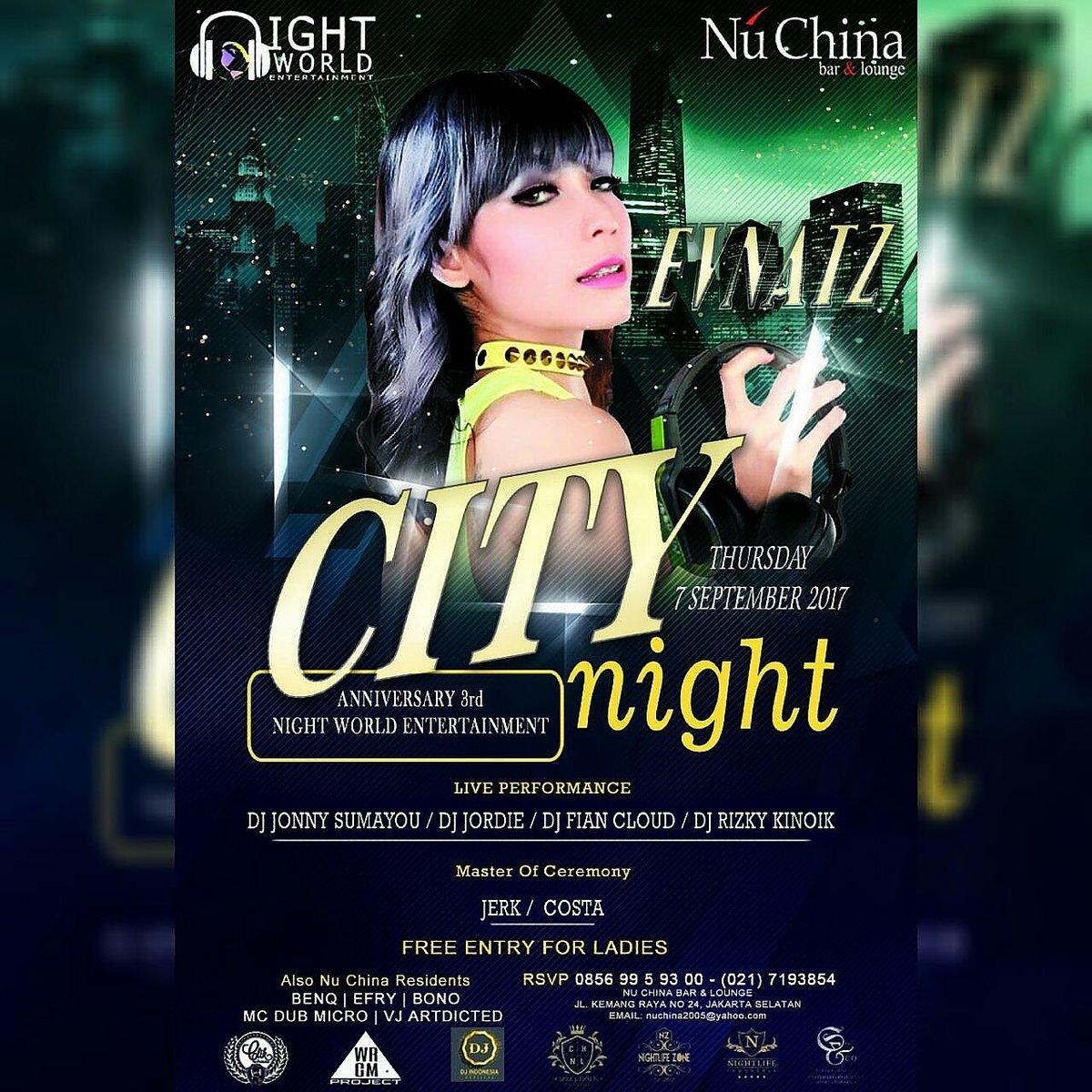 Toninght CITY NIGHT @Nuchina_Kemang &amp; Night World ENT at Nu China Kemang Raya No24 Jakarta Selatan , Special Female DJ EVNATZ