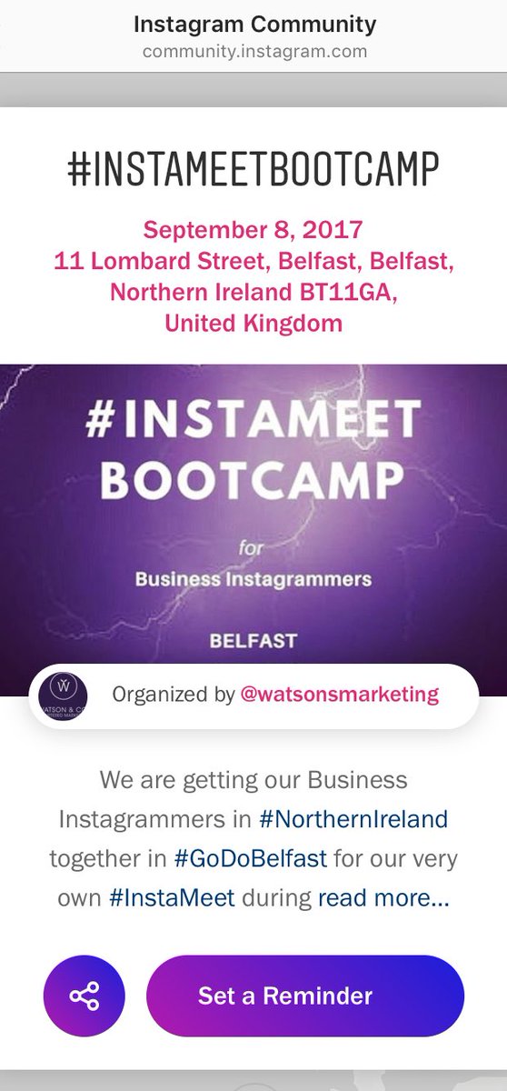 Watsonmydear's tweet photo. Join us for the only* official @instagram #InstaMeet in Ireland 
Belfast 8 Sep
#InstaMeetBootcamp #WWIM16
https://t.co/YGvu06X542
*currently https://t.co/zU7HTI3RXu